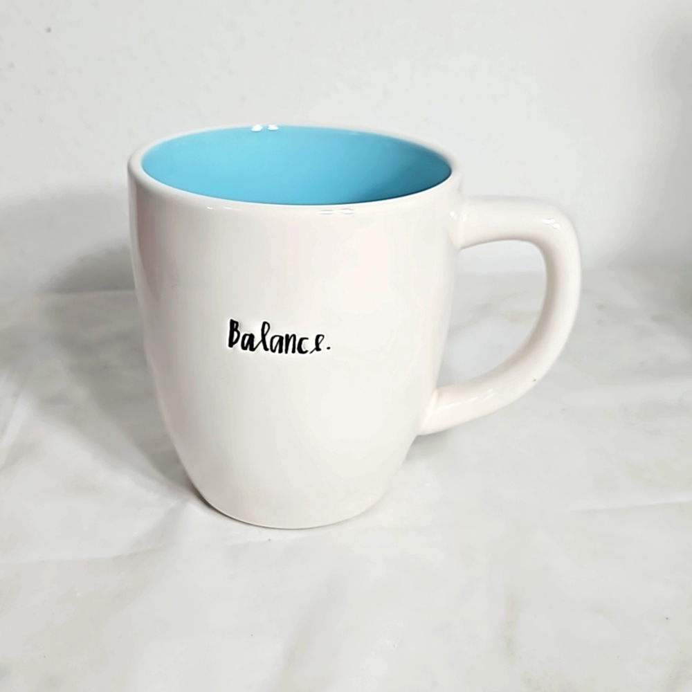 EUC rae dunn balance debossed matte outside baby blue glossy inside coffee Mug